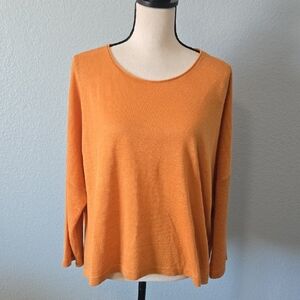 EILEEN FISHER Organic Linen Sweater Scoop Neck Long Dropped Sleeve Orange SZ S/M